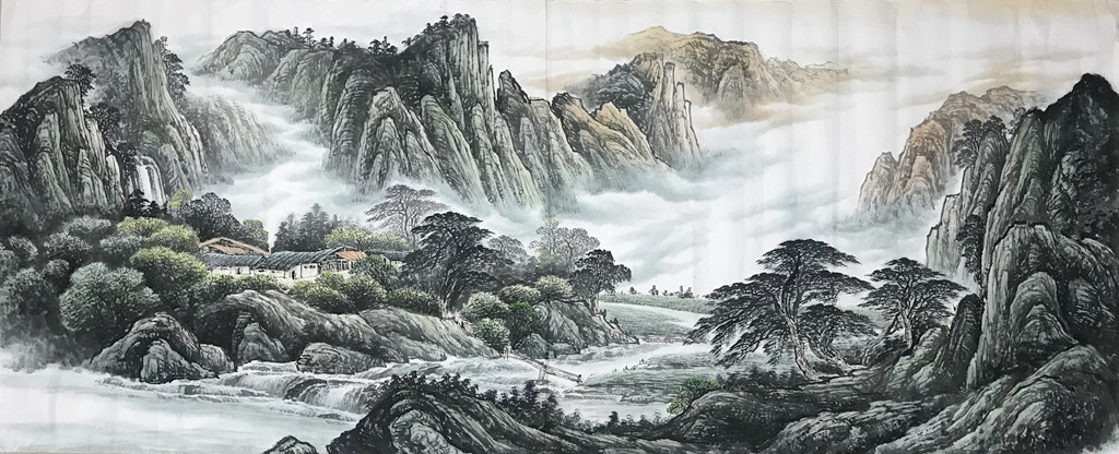 名家国画山水,小八尺横幅山水画