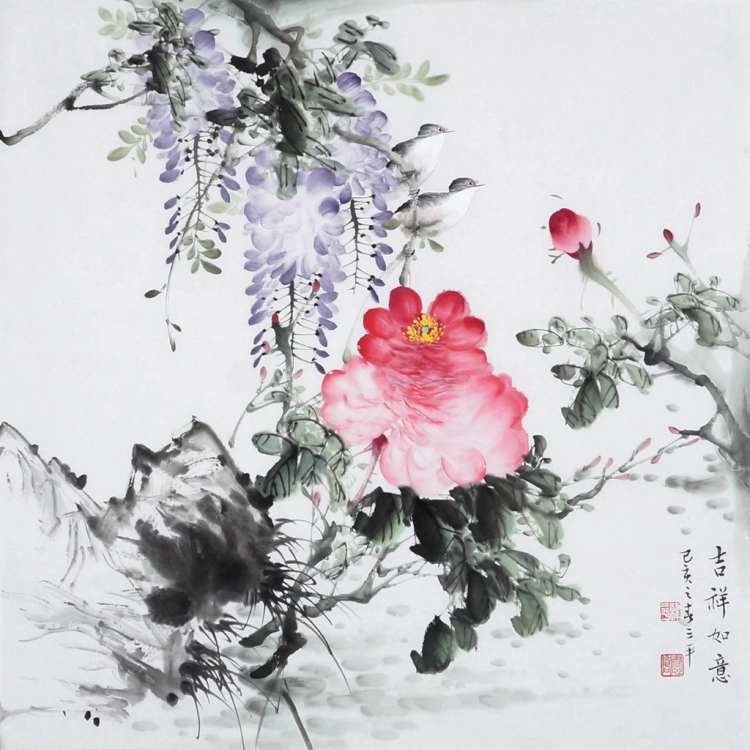 三尺整张,精品写意樱花,竖幅国画 - 精品书画,一手货源,木微画院名家书画真迹