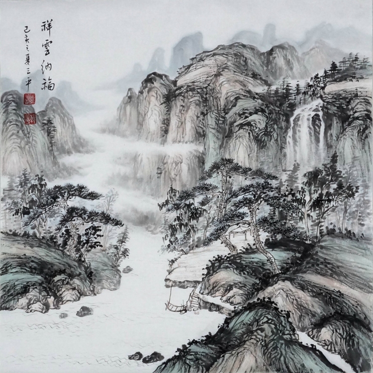金牛送福,四尺对开斗方,工笔国画 - 精品书画,一手货源,木微画院名家书画真迹
