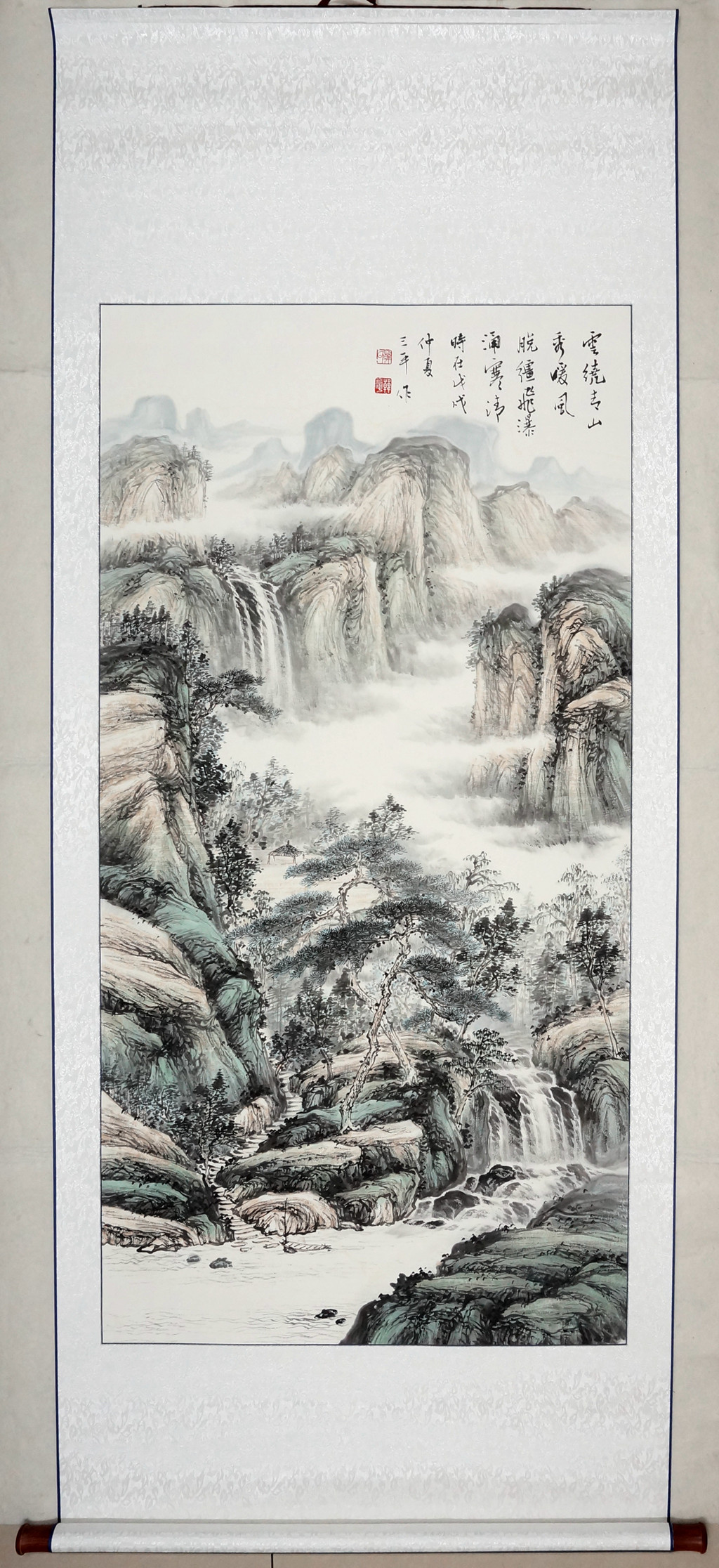 徐建清日记:国画山水画作品《江山晴风》，尺寸79x180cm，装裱上墙效_兴艺堂