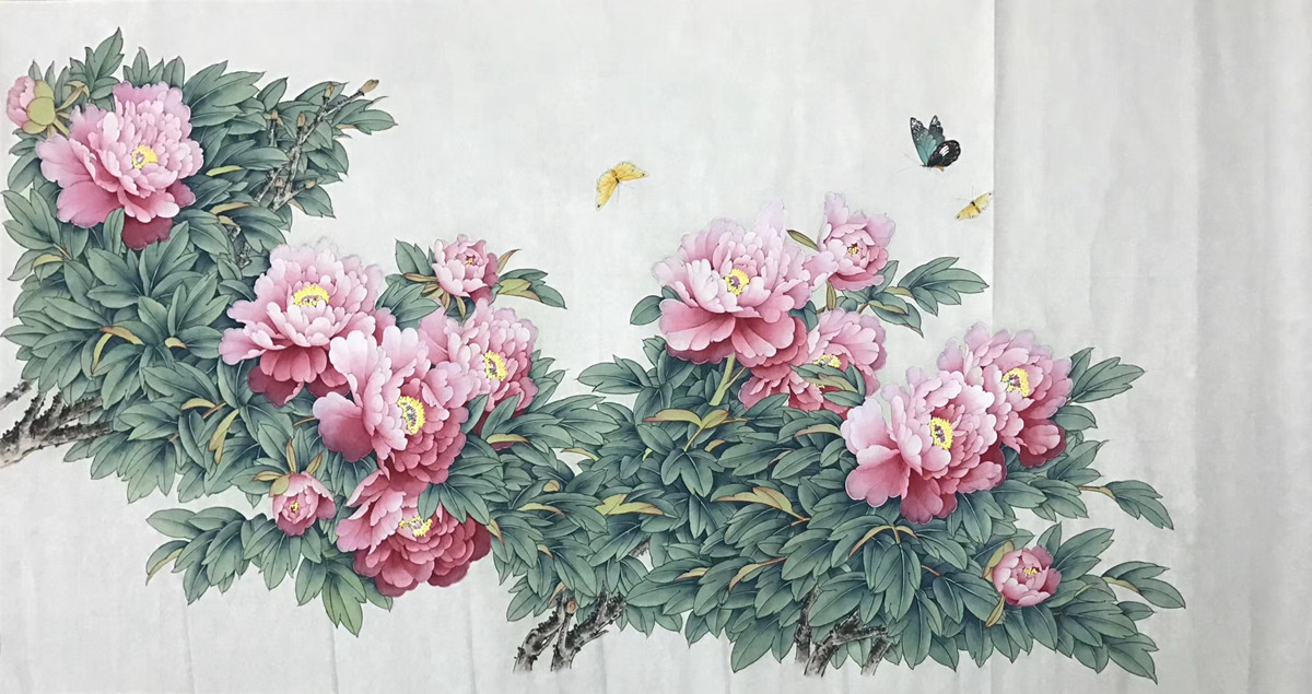 六尺整张工笔牡丹，花开富贵 - 精品字画,一手货源,木微画院名家书画真迹