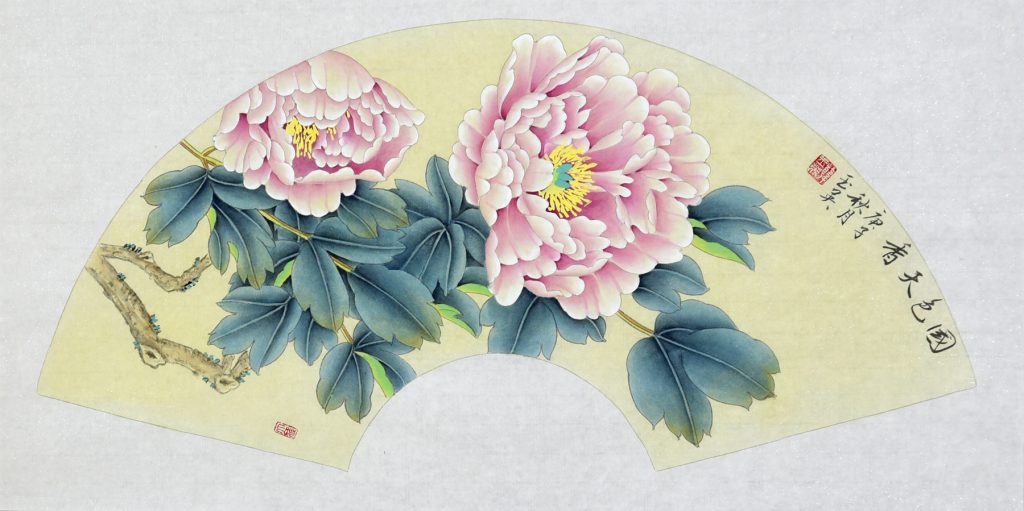 扇面工笔，国色天香，牡丹国画 - 精品字画,一手货源,木微画院名家书画真迹