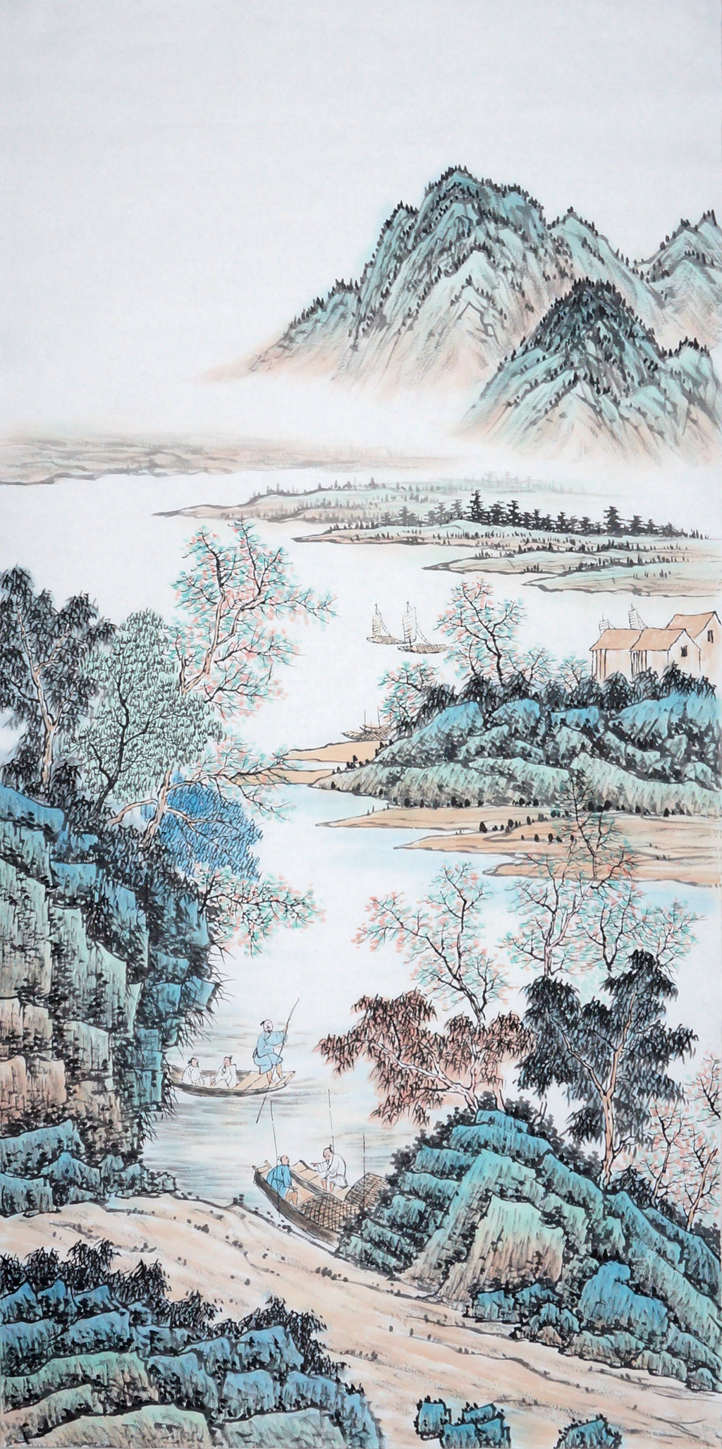 四尺山水，竖幅国画，青山常在-精品书画,一手货源,木微画院名家书画真迹