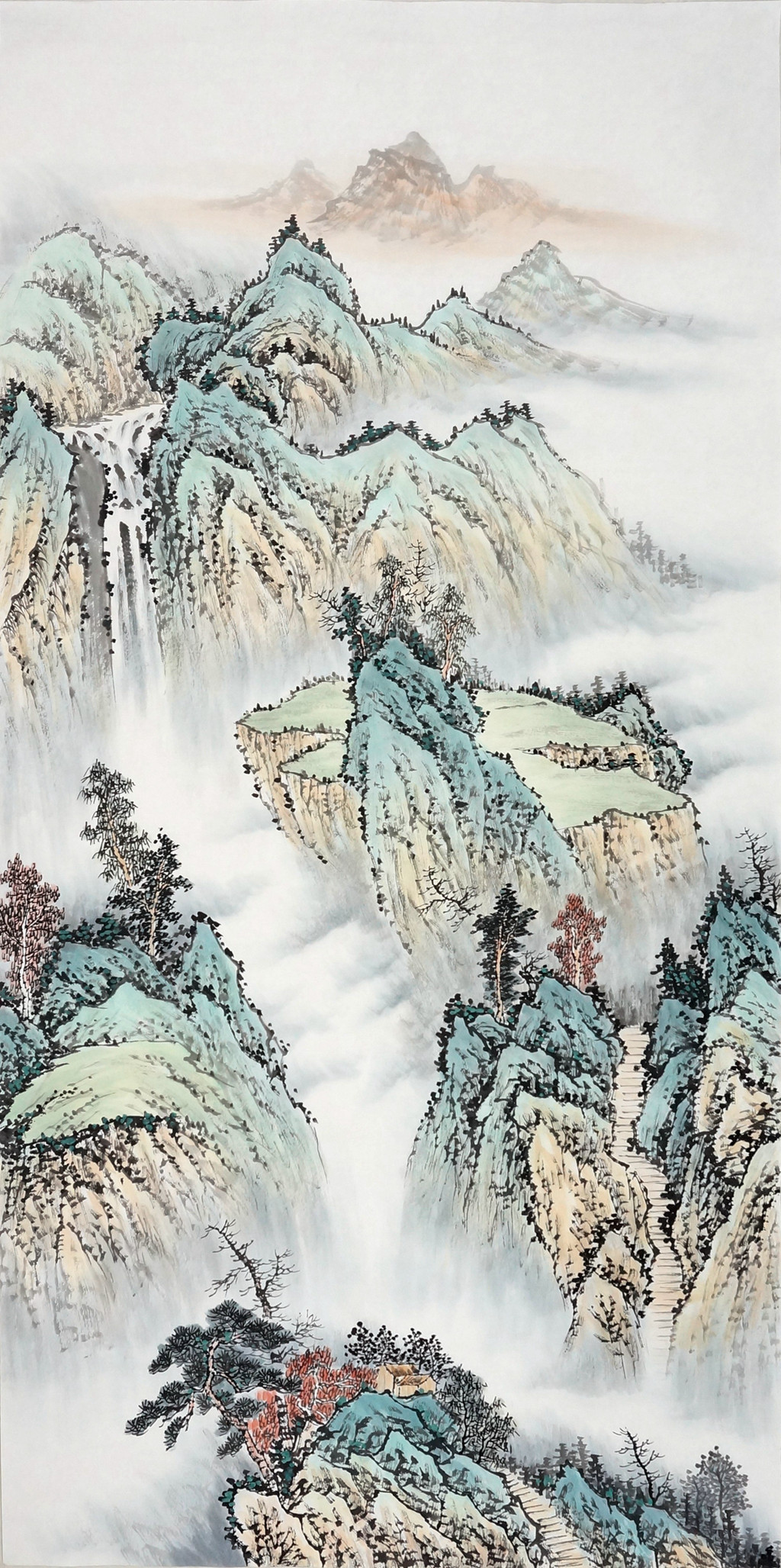 胡宝成日记:国画山水画《云山清音》，尺寸六尺山水180*97cm。国画山_兴艺堂